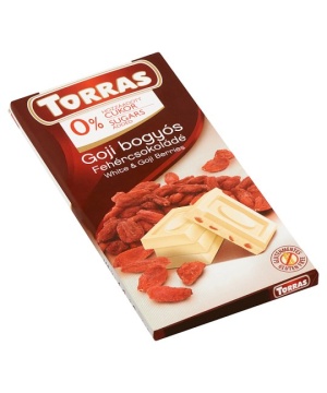 Torras glutén-és cukormentes fehércsokoládé goji bogyó 75 g