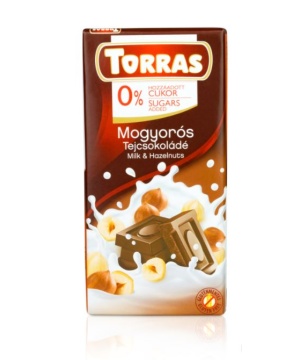 Torras gluténmentes tejcsokoládé mogyoró cukor nélkül 75 g