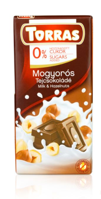 Torras gluténmentes tejcsokoládé mogyoró cukor nélkül 75 g