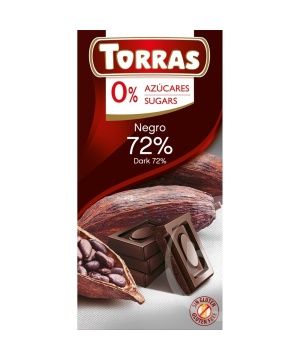 Torras gluténmentes étcsokoládé 72% hozzáadott cukor nékül 75 g
