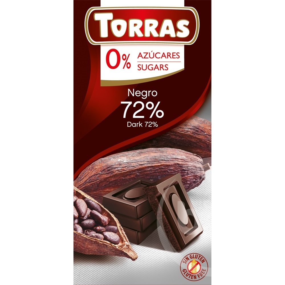 Torras gluténmentes étcsokoládé 72% hozzáadott cukor nékül 75 g
