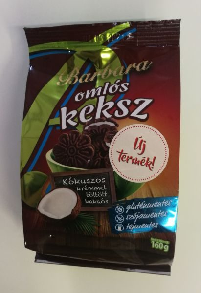 Barbara gluténmentes kókuszkrémmel töltött omlós keksz 160 g