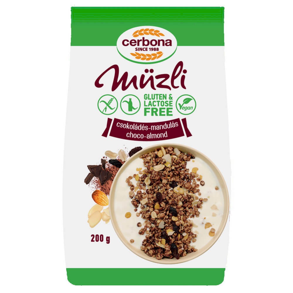 Cerbona gluténmentes csokoládés-mandulás müzli 200g
