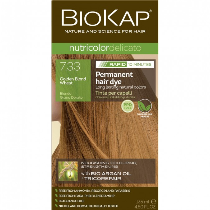 Biokap nutricolor rapid tartós hajfesték nr 7.33 golden wheat blond 135 ml