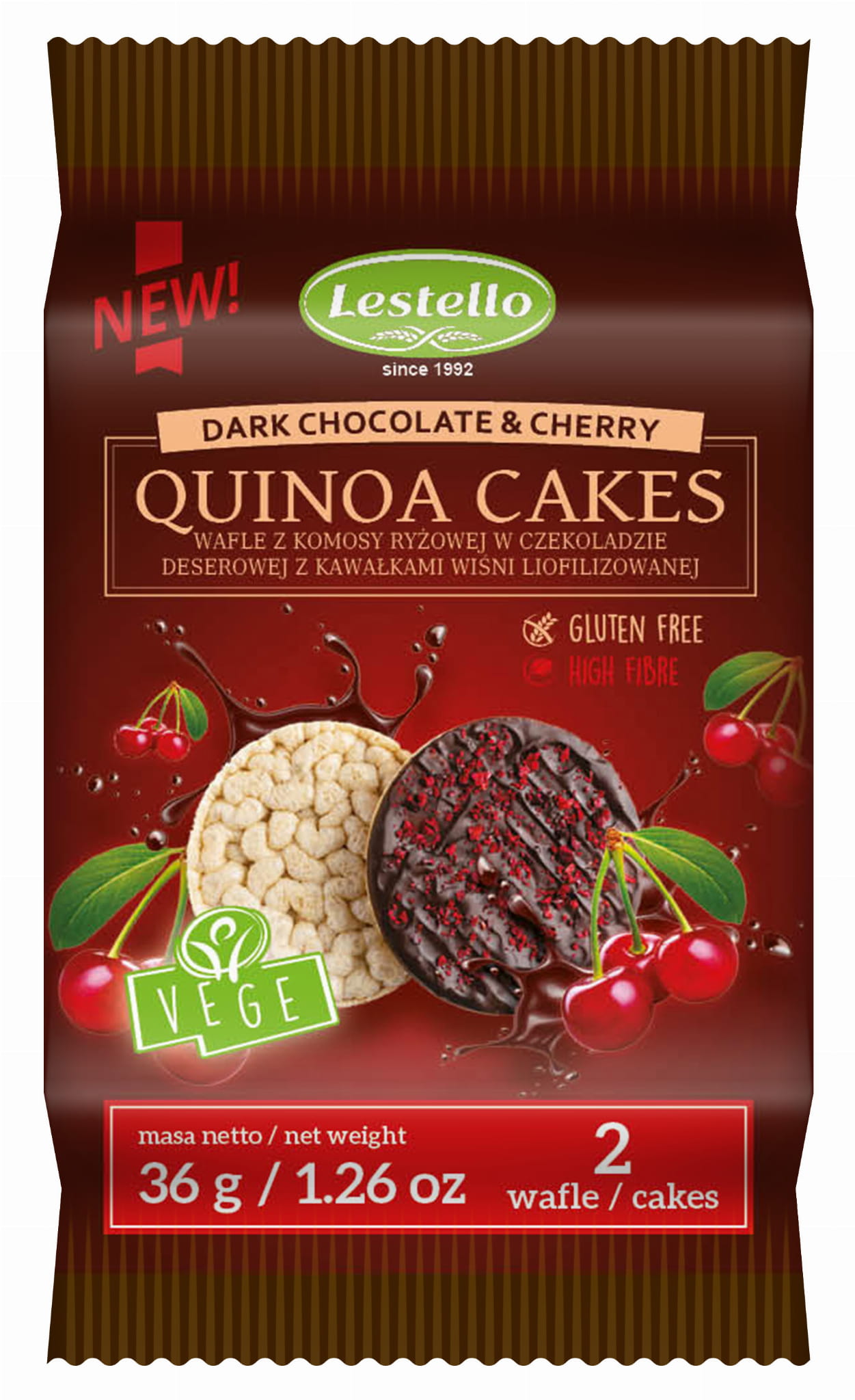 Lestello quinoa tallér étcsokoládés szárított meggyel 36 g