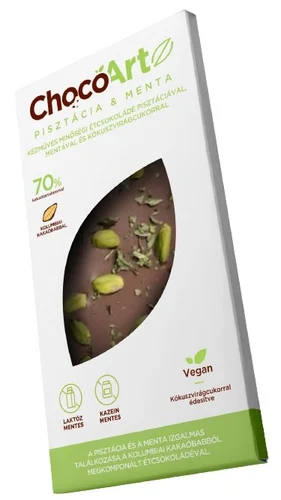 Chocoartz pisztácia és menta 70%os étcsokoládé kúkuszvirágcukorral 80 g