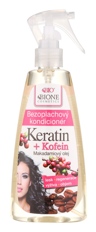 Bione cosmetics keratin+koffein+makadámiamagolaj öblítés nélküli kondícionáló spray 260 ml