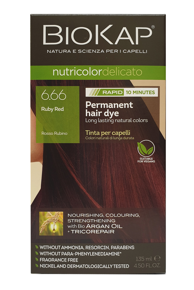 Biokap nutricolor rapid tartós hajfesték nr 6.66 ruby red 135 ml