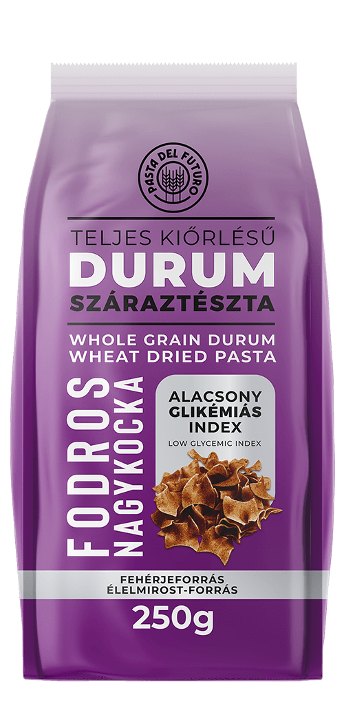Famíliatészta teljes kiőrlésű durum fodros nagykocka 250 g