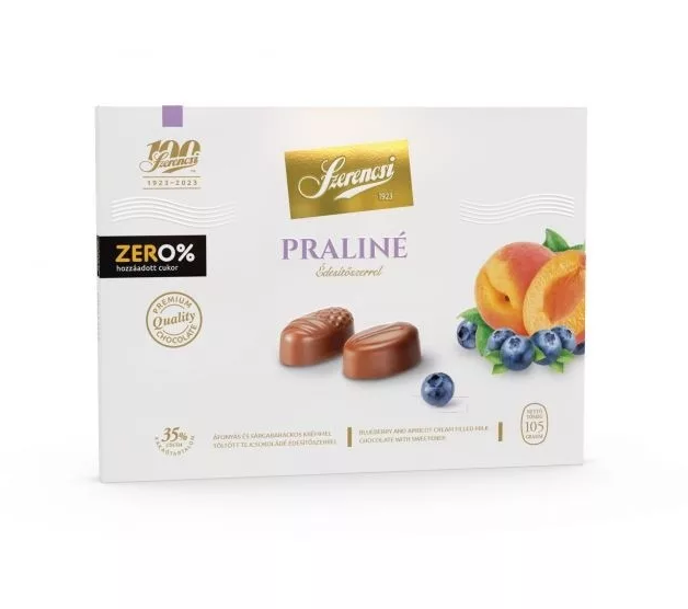 Szerencsi zero praliné áfonya és sárgabarack töltött maltitos tejcsokoládé 105 g