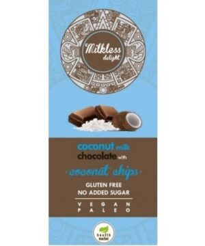 Health market milkless delight kókusztejes csokoládé kókuszchipsszel édesítoszerrel 80 g