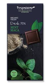 Benjamissimio bio vegán fekete csokoládé mentás maca porral 70 g