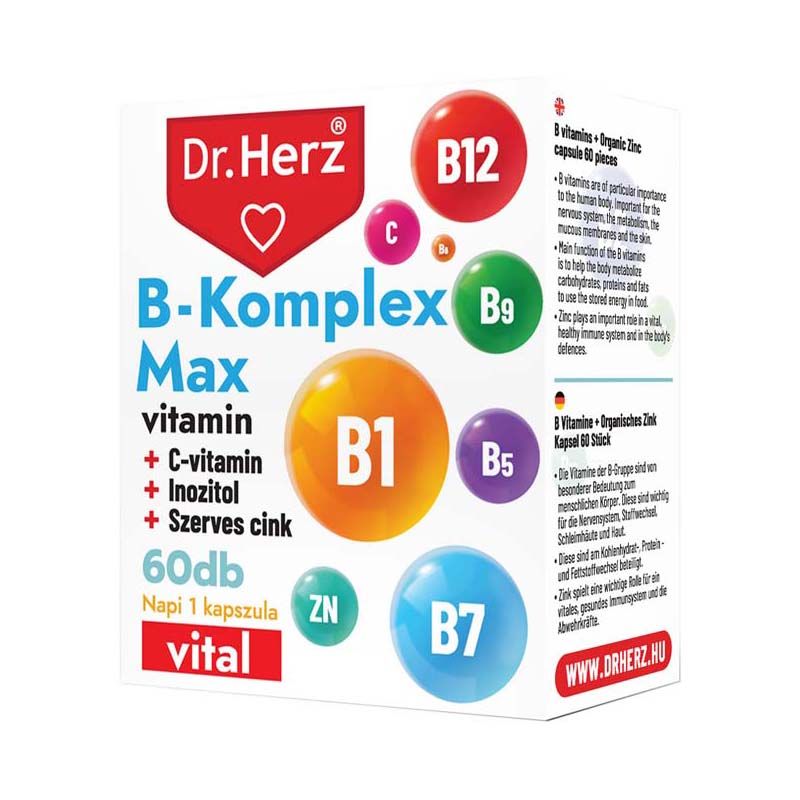 Dr.herz b-komplex max+c-vitamin+inozitol+szerves cink kapszula 60 db