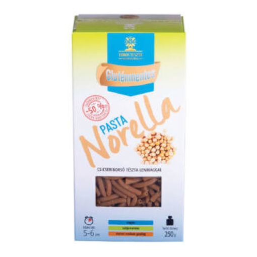 Pasta Norella csicseriborsó lenmaggal szarvacska száraztészta 250 g