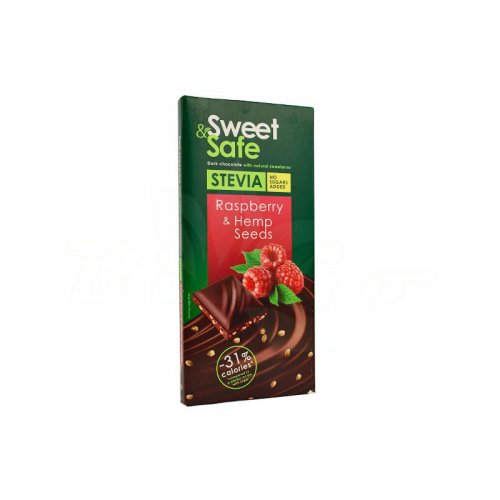 Sweet&safe étcsoki málnával,kenderrel,steviával 90 g