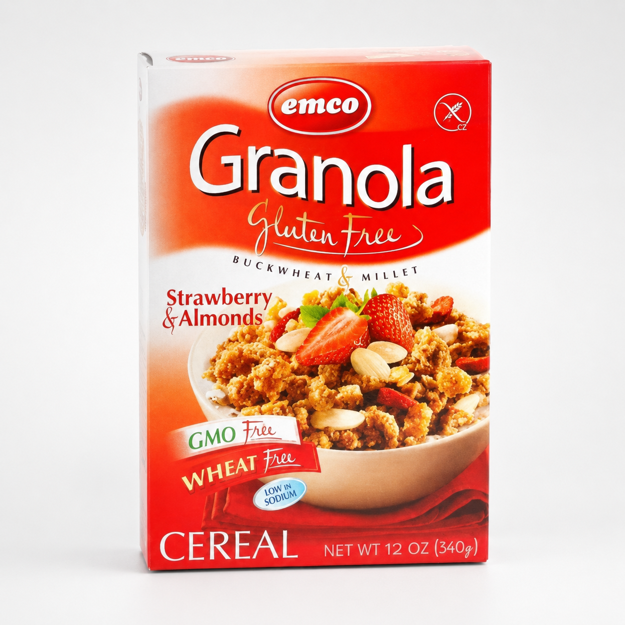 Emco gluténmentes müzli eperrel és mandulával, dobozos 340 g